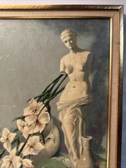 MCM “DAVID ISAACS” STATUE OF A WOMAN NUDE ROMAN FIGURE OIL PAINTING SIGNED