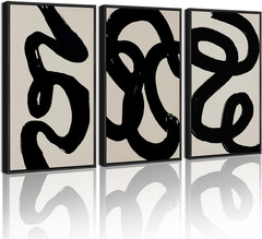 Large Black Abstract Wall Art – Framed Canvas for Home Decor 16x24in