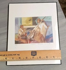 Jackie Peters-Cully Print „DUO“ PENCIL Signed & TITLED Framed RARE Jazz Musician