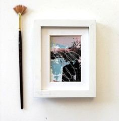Abstract Miniature original acrylic painting framed contemporay art 5×6 OOAK