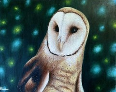 Original Acrylic Painting of a Barn Owl by Devansh Barot 16×20 in Canvas