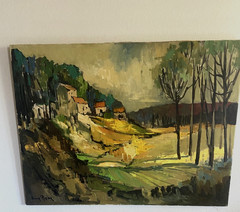 MID CENTURY PAINTING LANDSCAPE VILLAGE MODERNIST OIL HEINZ ROSIEN FAMOUS OIL
