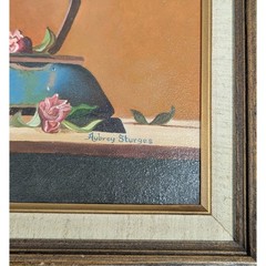 Aubrey Sturges Signed Oil Painting Vintage Sad Iron Still Life Framed Canvas