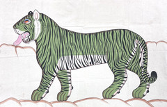 Antique Green Tiger Painting Handmade Wildlife Art Large Canvas Wall Decor