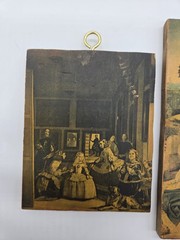 2 Vintage Wood Wall Plaques – Rest on the Flight into Egypt & Las Meninas – OOAK