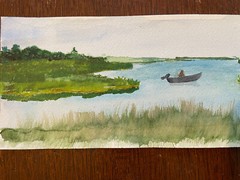 Girl In Marsh Southern Seaside Small Watercolor On Arches Paper