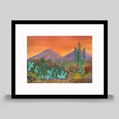 Original Watercolor Ink Desert Western Cactus Painting Signed Unframed 5×7