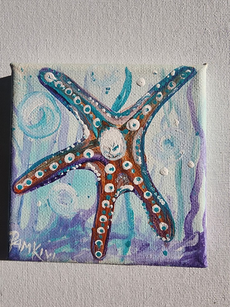 STARFISH 1 Original Painting on Canvas Handpainted by Artist 4×4 in.