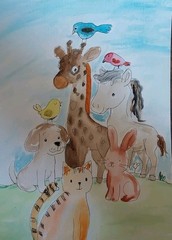 GAT ORIGINAL Painting WATERCOLOR Painting Giraffee Horse Cat Dog Bunny Bird Art