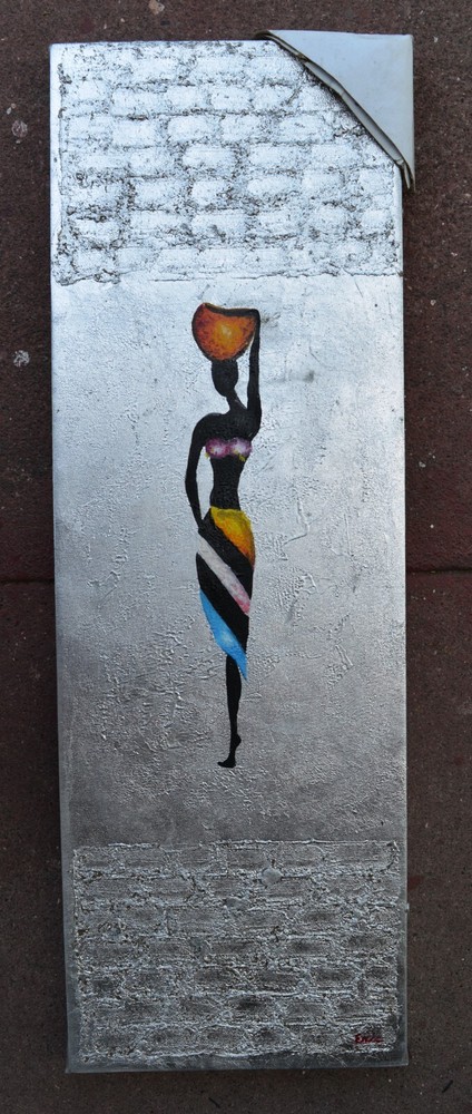 AFRICAN BLACK AMERICAN FOLK ART HAND PAINTED 12X36″ CANVAS NOT PRINT S475 GIFT