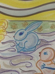 EASTER PARADE by Kristi C Jones Rabbit Chick Painting Art Vintage Eggs