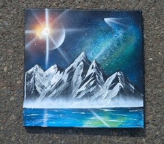 Celestial Ascent 12×12 Inch Spray Paint Art On Canvas. Original Piece. Signed.