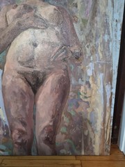 2 Original Contemporary Figurative Matching Oil Paintings Unsigned Nude Couple