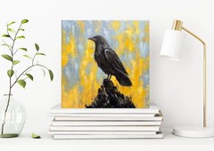 Raven Original Oil Painting Black Crow painting Crow Wall Art Bird Impasto Art