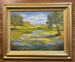 PW Hickman-LG Oil Painting-Beautiful Bluebonnet Hill Country Landscape