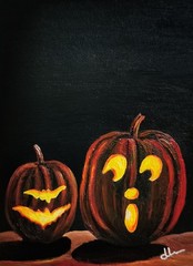 „Pumpkin Couple“ ACEO Original Acrylic Painting Spooky Halloween Art Signed ATC