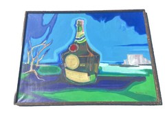 Large Oil Painting Mendelson 1970 Liquor Mountain Surrealist Framed 48/36 Inches