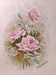 Flowers VINTAGE DUSTY PINK ROSES Original Artworks Painting Floral Landscape A4