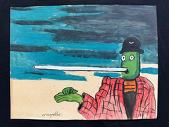 RENE MAGRITTE painting drawing on old paper signed stamped