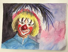 Clown Original Watercolor Painting Vintage Sketch Art Circus Creepy