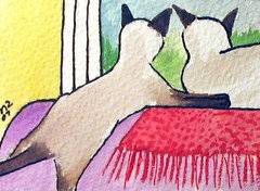 ACEO Siamese Cat duo mini art print from Original Watercolor painting