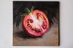 Tomato 6″ by S.Lee Mark – Still life Original oil painting Fruit Home Décor art