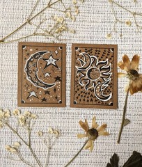 Aceo Original Art Card Ink drawing, Sun Moon, Whimsy Celestial Art, 3.5×2.5 Mini