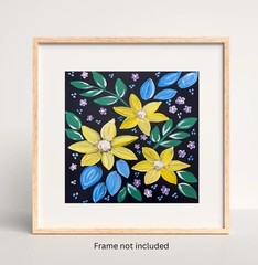 Folk Art Yellow Flowers VLP Original Acrylic 8×8” Canvas Panel