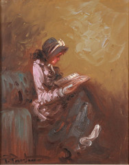 PIETRO PANTINO Girl Reading Oil Painting Painting 1970’s Italy Signed Framed