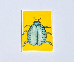 ACEO Original Art Card Blue Beetle Yellow Background Painting Watercolor & Ink