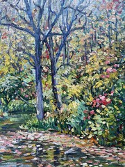 1930’s Impressionist Summer Pool Clarence W. Snyder 1873-1948, listed PA artist