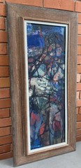 Vintage MCM Abstract Figural Oil Painting Mid Century Modern Art 1960s Signed