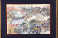 Mid Century Abstract Landscape Watercolor Painting On Rice Paper Signed G. Debo