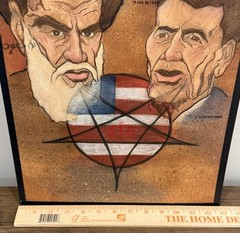 Original Political Illustration Art Steve Peto Reagan Khomeini Iran USA 1989