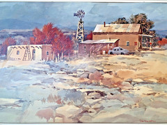 Listed NM Artist Don Brackett Original Watercolor Painting Adobe w Windmill