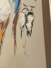 Signed Vintage Abstract Oil Painting Figurines Nirmala Gautama 35 1/2 x 21 5/8″