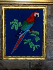 Lovely Bird Tree Branch Oil on Green Velvet Original Hand made Painting Framed