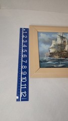 J. Harvey Oil on Canvas Painting • 19th Century French Warship Battling •
