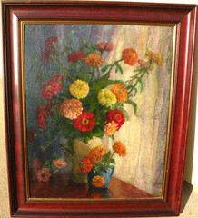 American floral zinnias still life painting by Clara Gunnison Force 1852-1939