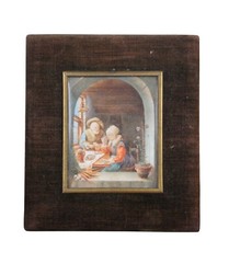 Vintage Watercolor Painting The Peasant Meal After Frans Van Mieris Elder 7″