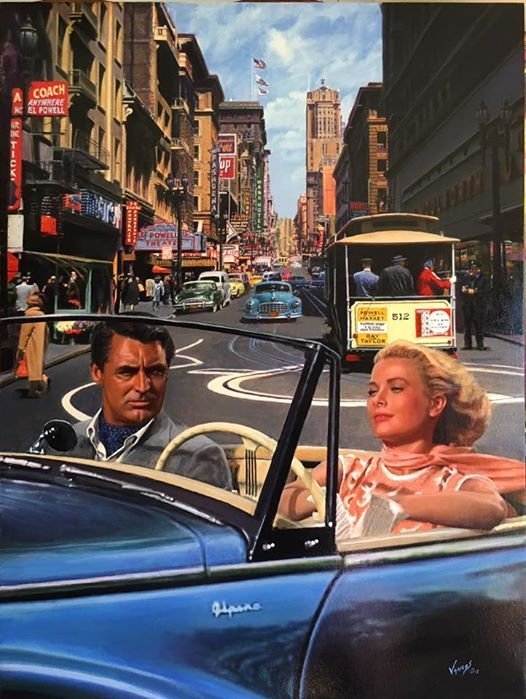 VANCAS POWELL MARKET San FRANCISCO Cable Cars Kelly Grant Midcentury 50s CANVAS