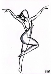 Laeknapes Elegant Dancer 10×7 Elegant Minimalist Ink Drawing Contemporary Art