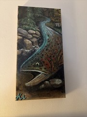 Original Trout Painting River Landscape Fish Acrylic Nature Wildlife Wall Decor