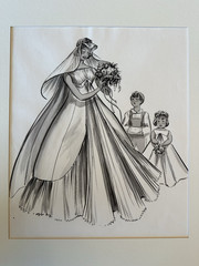 1965 Women WEDDING GOWN Bridal Dress Vtg Orig WC Fashion illustration Art Signed