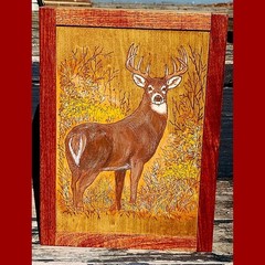 Ten Point Whitetail Buck laser engraved painting on Solid Wood. 8x11x2