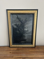 George McConnell 1885 Maine Oil Panel Monochrome Moonlit Black White Landscape