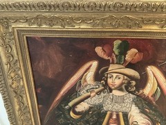 C’1890’s PERU OIL ON CANVAS Angel Arcabucero Cuzco School 27”x19″ (FRAMED 34X26)