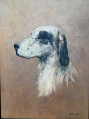 1940s Original Oil on Canvas Portrait English Setter Dog by Bessie Bayne