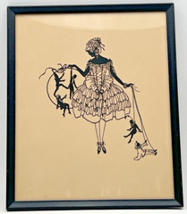 SILHOUETTE ART PAPER CUTS WOMEN WITH PUPPETS PUPPETEER 12-3/4″ X 10-3/4″ VINTAGE