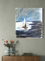 Seascape Sailboat Ocean Fishing Blue Original Art 11 by 14 Canvas